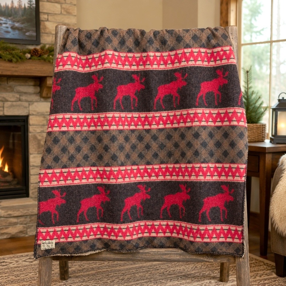 Woolrich Moose Southwestern Sherpa Throw Blanket Lodge Cabin 61x50